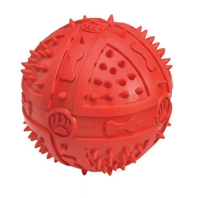Chompy Romper Ball Dog Toys Colorful Tough Rubber Dental Chew Squeakers 3 3/4" (Red)
