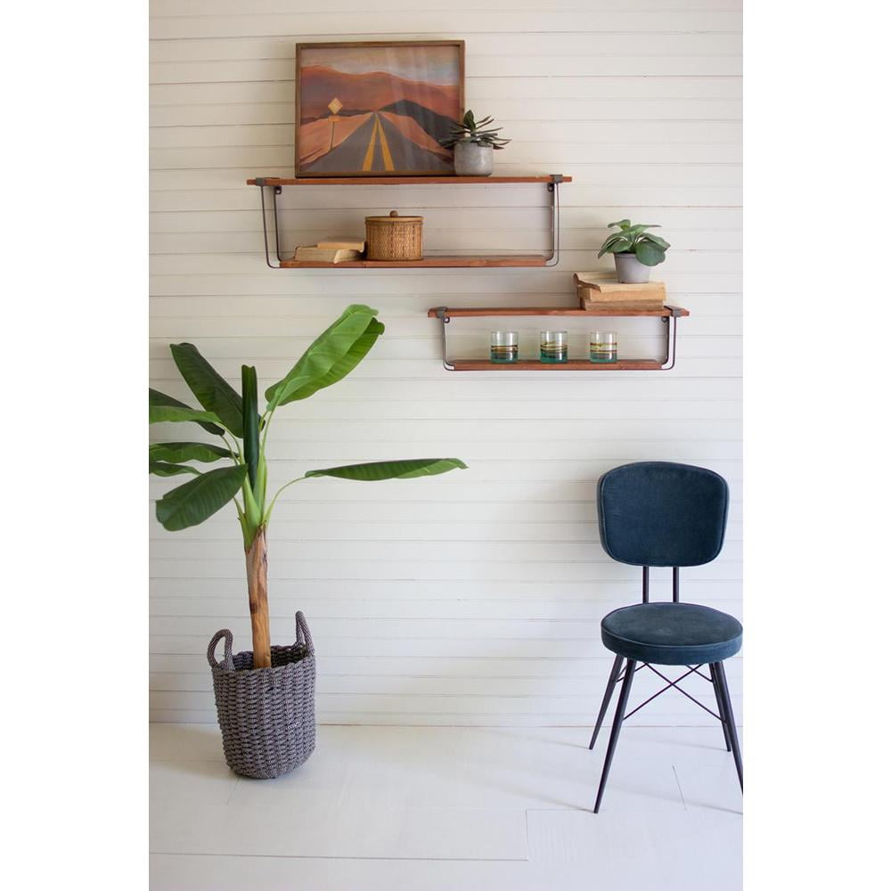 Gray Recycled Wood Dual-Size Floating Wall Shelves, Set of 2