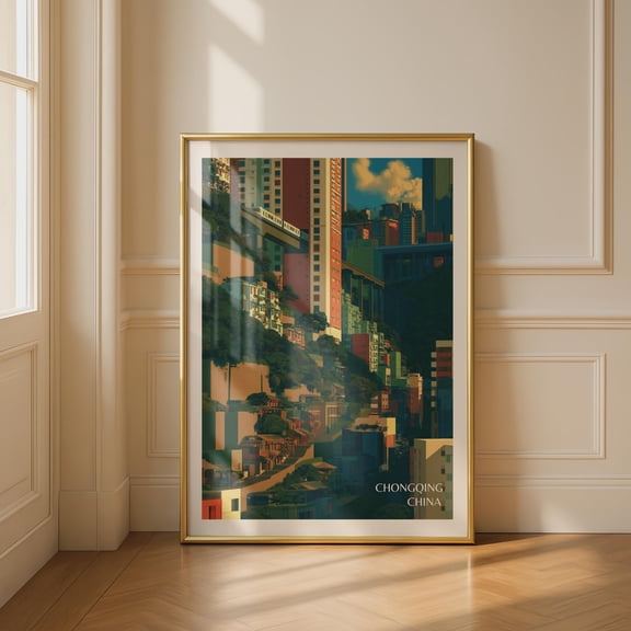 Chongqing China Travel Monorail City Wall Art Chinese Cityscape Print Illustrated Urban Skyline Decor