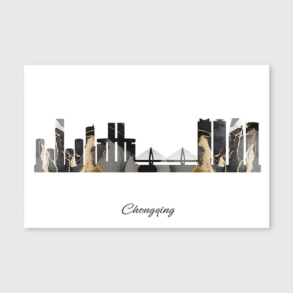 Chongqing Skyline Map Canvas Decor – Contemporary Travel Inspired Wall Artwork – 8x12 inch
