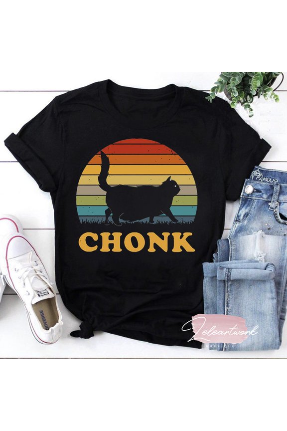 Chonk Cat Black Cat Pet Owner Graphic Tee Vintage Funny Kitten Top,for unisex up to 5XL