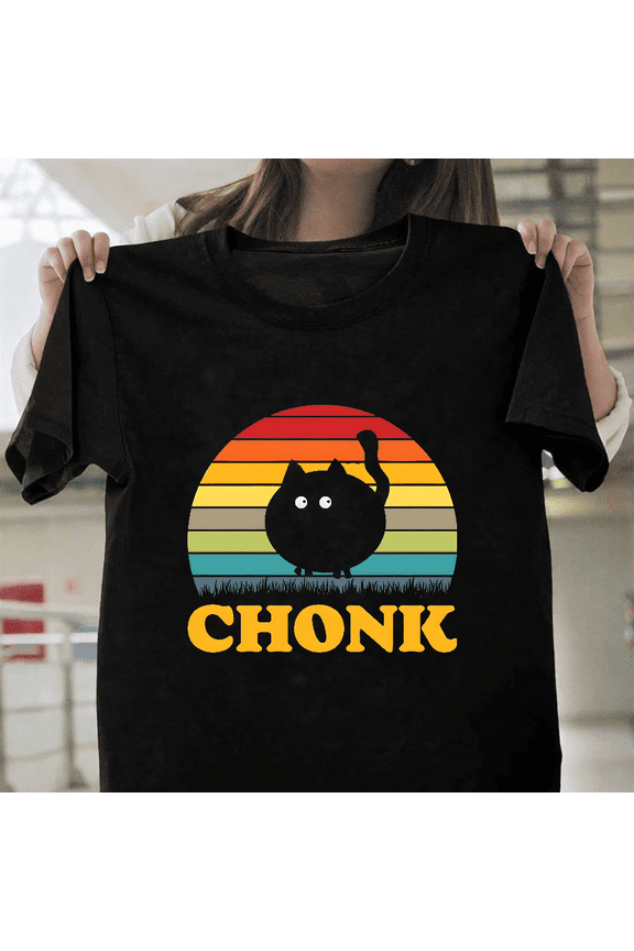 Chonk Cat Funny Chubby Cat Lover Cute Humor Animal Graphic Unisex T-Shirt, for men & women, up to size 5XL.