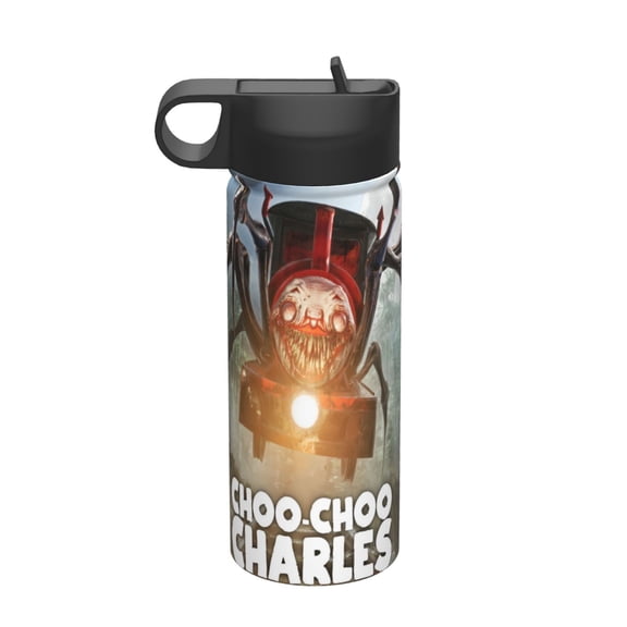 Choo Choo Charles Kids Insulated Water Bottle With Straw - 18 Oz Stainless Steel Double Wall Vacuum Cup, Leakproof, Bpa Free, Suitable For Boys And Girls