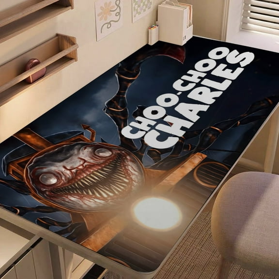 Choo-Choo Charles-themed extra-large Non-Slip Base leather Desk Table matversatile for computer desks, dining tables, and more.12"x24"(30X60cm