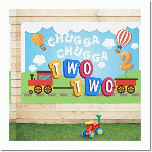 Choo Choo Fun Express Backdrop Banner - Vibrant Train Themed 2nd Birthday Party Decorations - 3.9 x 5.9ft