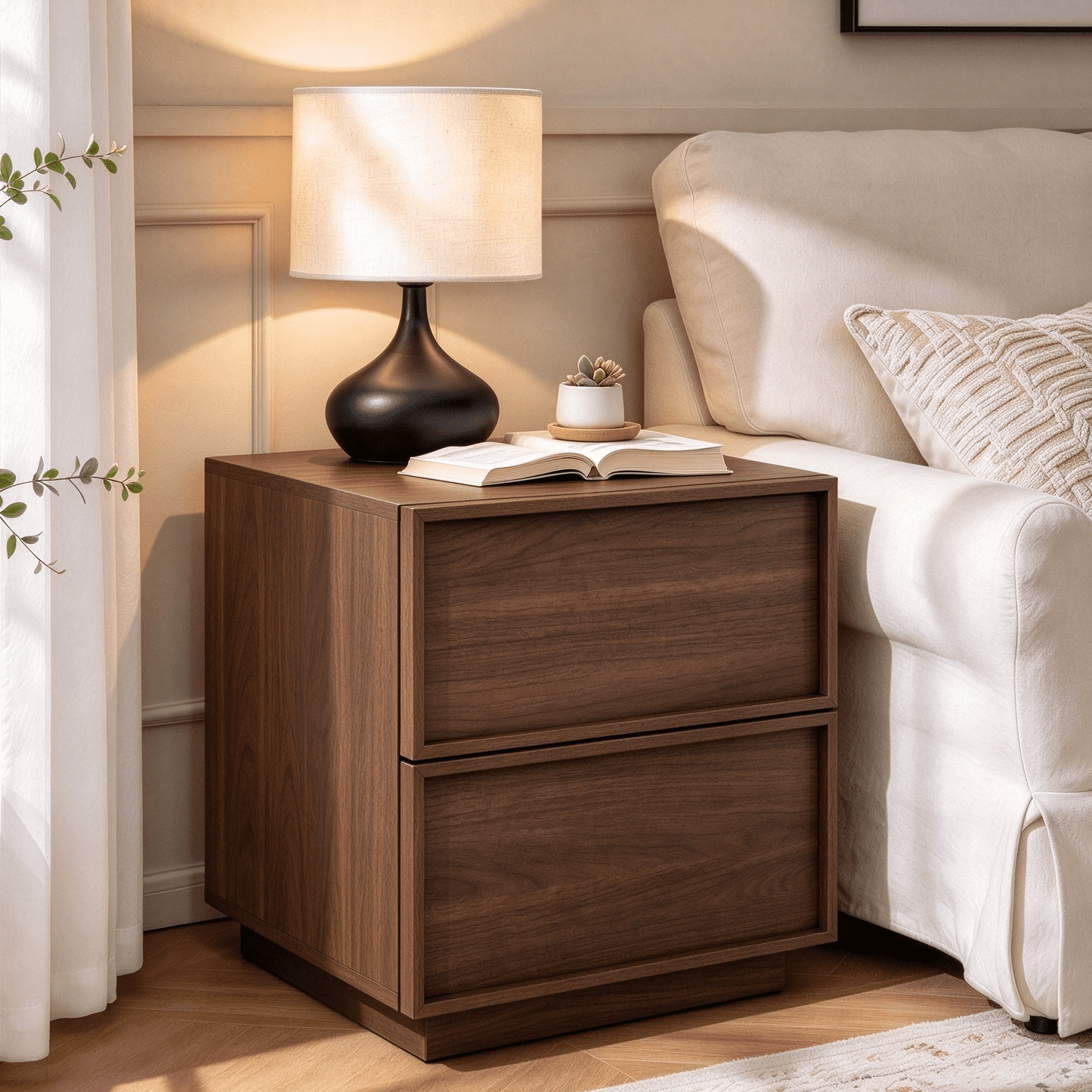 2-Drawer End Table, Modern Scandinavian Style, Concealed Handles ...