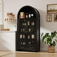 thumbnail image 1 of ChooChoo 71" H Tall Arched Bookcase, Modern Arched Bookshelf with Doors, Adjustable Shelves and Drawer, Freestanding Kitchen Pantry Cupboard for Dining Room, Living Room, Office, Black, 1 of 8
