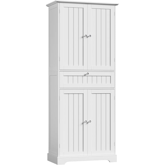 ChooChoo 72" H Tall Bathroom Floor Cabinet, Modern Bathroom Storage Cabinet with Drawer and Adjustable Shelves, Freestanding Kitchen Pantry Cupboard with 4 Doors for Living Room, White