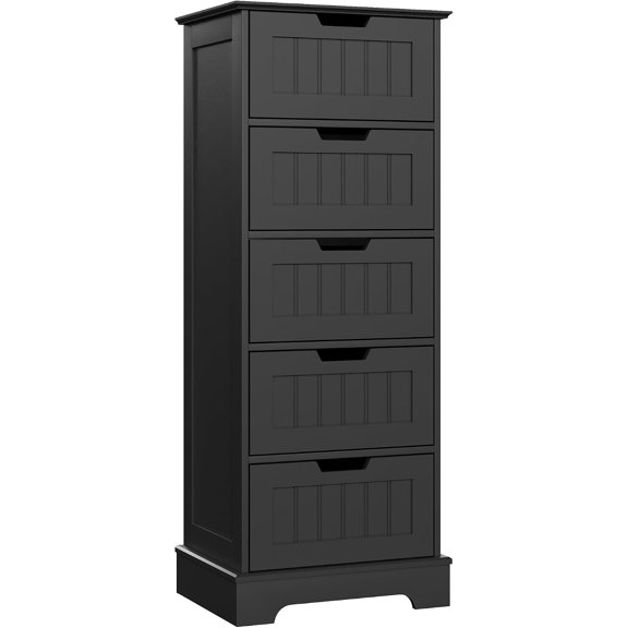 ChooChoo Bathroom Storage Cabinet with 5 Drawers, 15.7" W Bathroom Cabinet | Narrow Bathroom Storage Cabinet with Handles, Slim & Small Freestanding Floor Cabinet for Small Spaces, Black