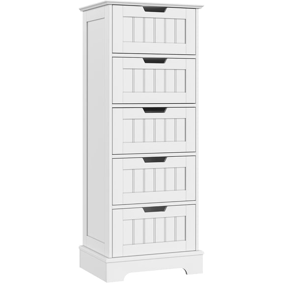 ChooChoo Bathroom Storage Cabinet with 5 Drawers, 15.7" W Bathroom Cabinet | Narrow Bathroom Storage Cabinet with Handles, Slim & Small Freestanding Floor Cabinet for Small Spaces, White