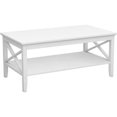 ChooChoo Coffee Table Classic X Design for Living Room, Rectangular Modern Cocktail Table with Storage Shelf, 39 Inch (White)