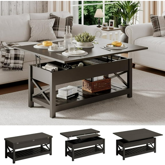 ChooChoo Coffee Table Lift Top, Multi-Function Convertible Coffee Table with Storage and Hidden Compartment, Converts to Dining Table for Living Room, 40 Black