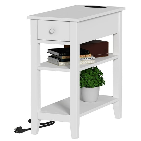 ChooChoo End Table with Hidden Drawer,Sofa Side Table Living Room with Charging Station