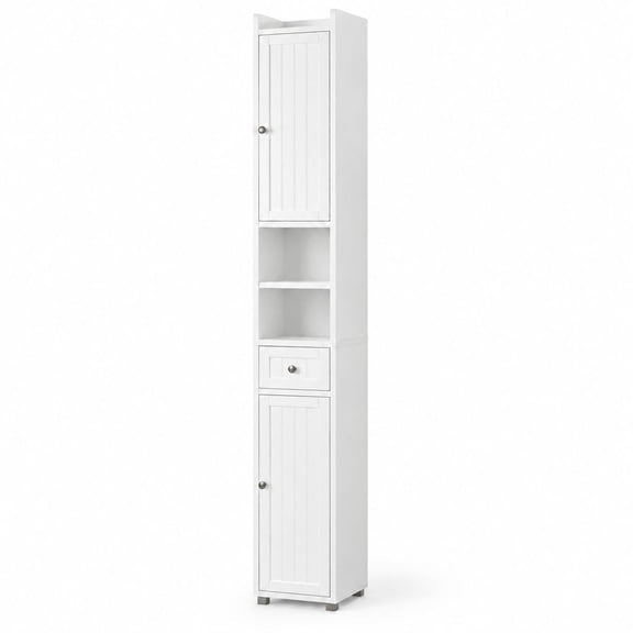ChooChoo Narrow Bathroom Storage Cabinet with Adjustable Shelves and Drawer, White, Engineered Wood, 7.87" x 7.87" x 70.87"