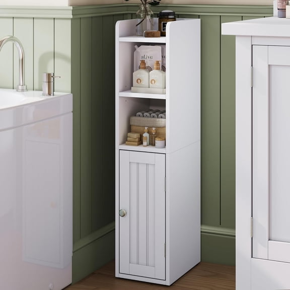 ChooChoo Small Bathroom Corner Storage Cabinet, Floor Standing with Open Shelf and Adjustable Interior Shelf