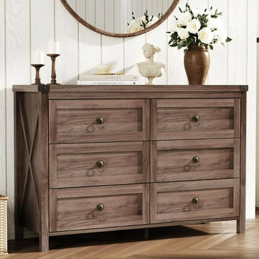 ChooChoo Walnut 6 Drawers Dresser Wooden Chest ,Wood Drawer Organizer for Bedroom