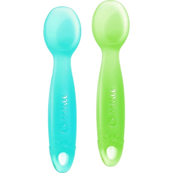 ChooMee Flexible Silicone Baby Spoons Green 2 Count for First Stage Baby Led Weaning