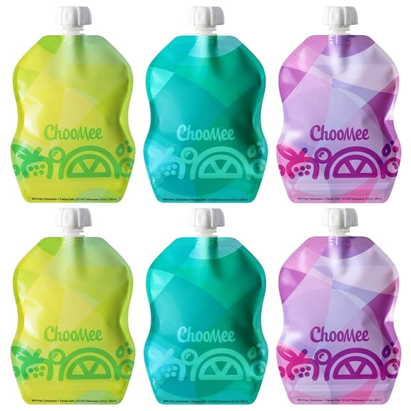 ChooMee SnakPack TropiColor Reusable Baby Food Storage Pouches, 8 oz, 6 CT