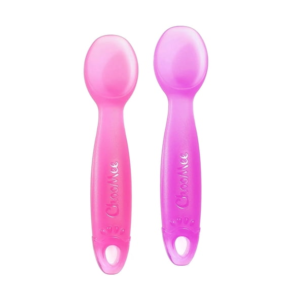 ChooMee Silicone Baby Spoons | 4 Months +, First Stage Baby Led Weaning and Self Feeding | Soft Spoon with Firm Handle | Designed in USA, BPA Free, Premium grade Platinum Silicone | 2 CT