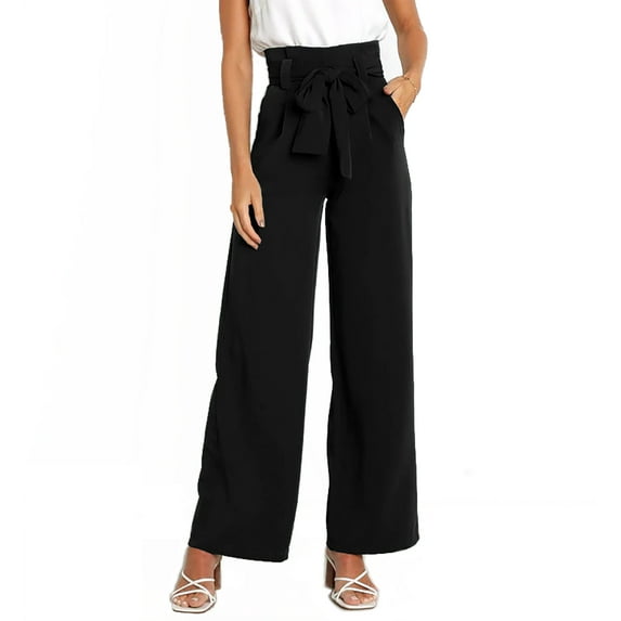 ChooTeeYeen Women's High Waist Pants Casual Pockets Belted Wide Leg Trousers Business Work Long Pants Detachable Tied Belt