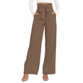 thumbnail image 1 of ChooTeeYeen Women's High Waist Pants Casual Pockets Belted Wide Leg Trousers Business Work Long Pants Detachable Tied Belt, 1 of 7