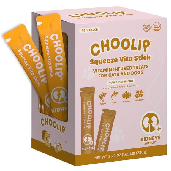 Choolip Squeeze Vita Stick Kidney Support Cat & Dog Treats 49ct | Vet-Formulated Multivitamin Paste | Made in Korea | Helps Urinary Health & Hydration