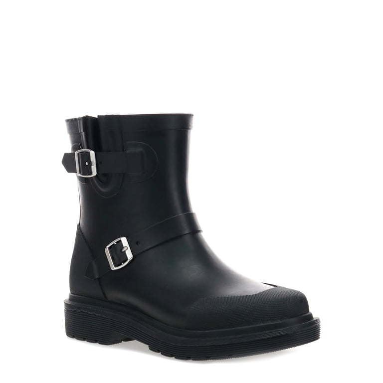 Chooka Women's Mid Rain Boots - Polished Drybrush Pattern - Waterproof Rubber Boots - Black/White/Grey