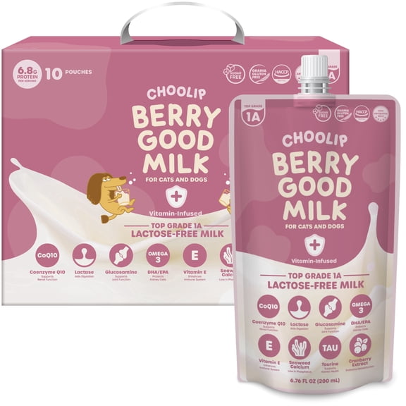 Choolip Berry Good Milk Lactose Free Vitamin Milk for Cats & Dogs, 67.6 fl oz (10 Pack)