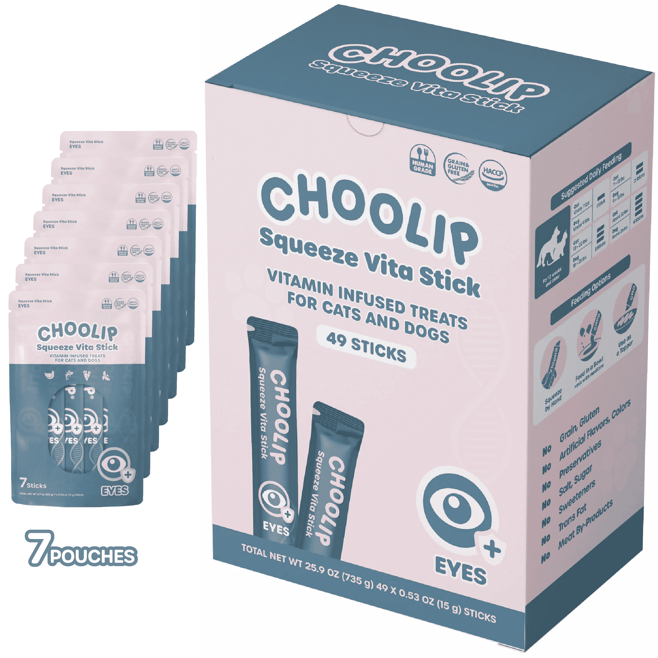 Choolip Vita Stick Eye Support Lickable Treats for Cats & Dogs, 25.9 oz (7 Pouches, 49ct)