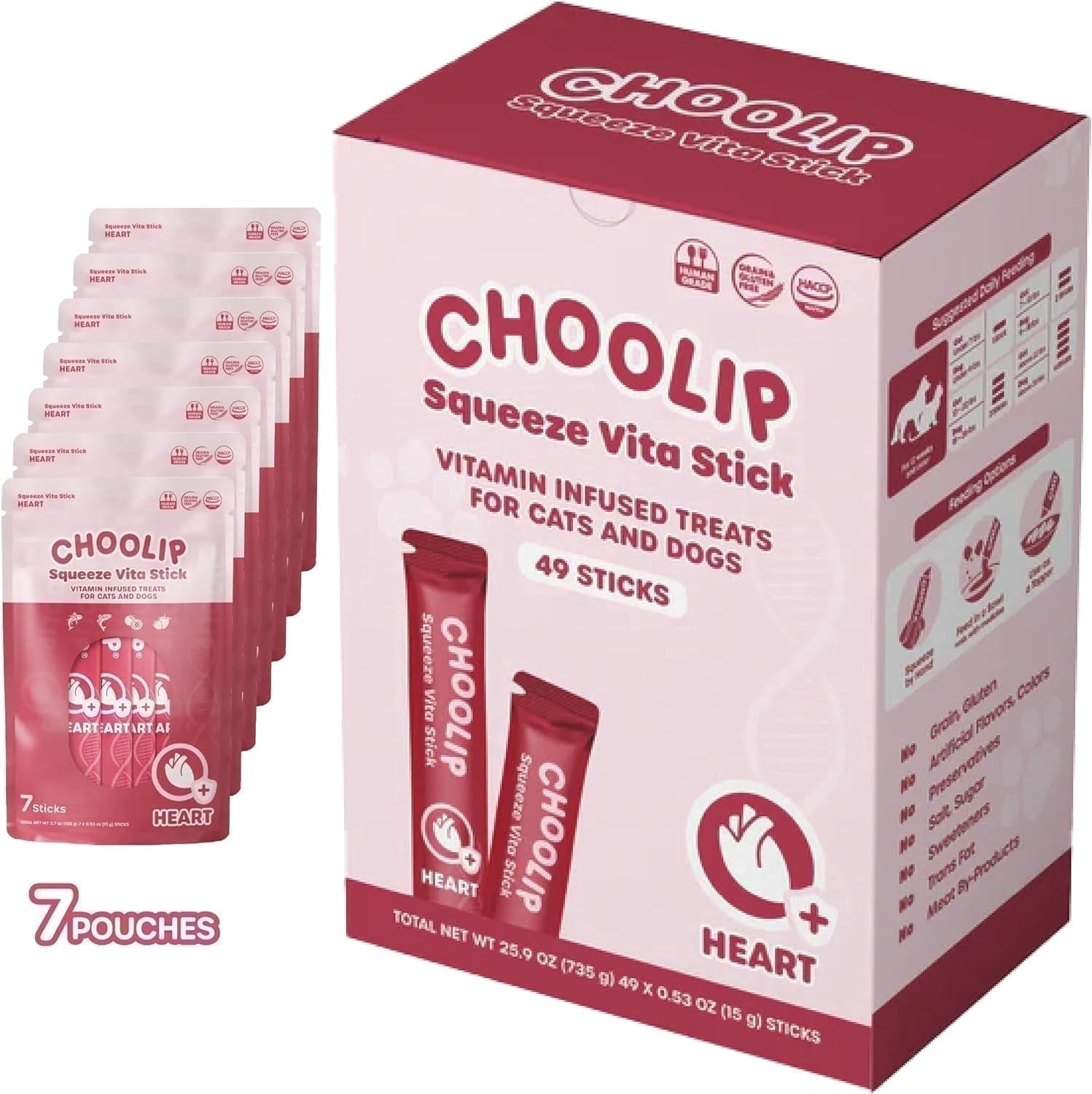 Choolip Vita Stick Heart Support Lickable Treats for Cats & Dogs, 25.9 oz (7 Pouches, 49ct)