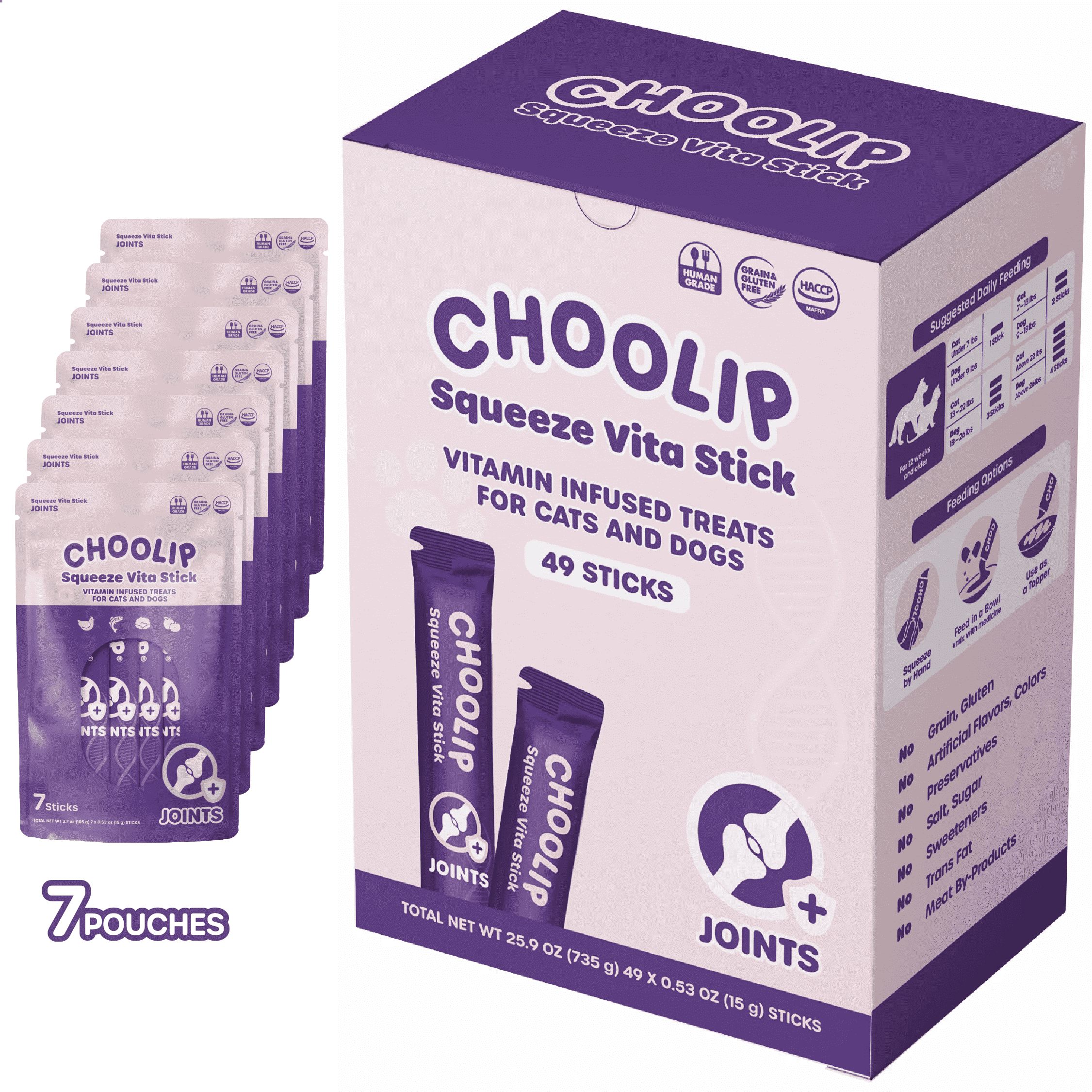Choolip Vita Stick Joint Support Lickable Treats for Cats & Dogs, 25.9 oz (7 Pouches, 49ct)