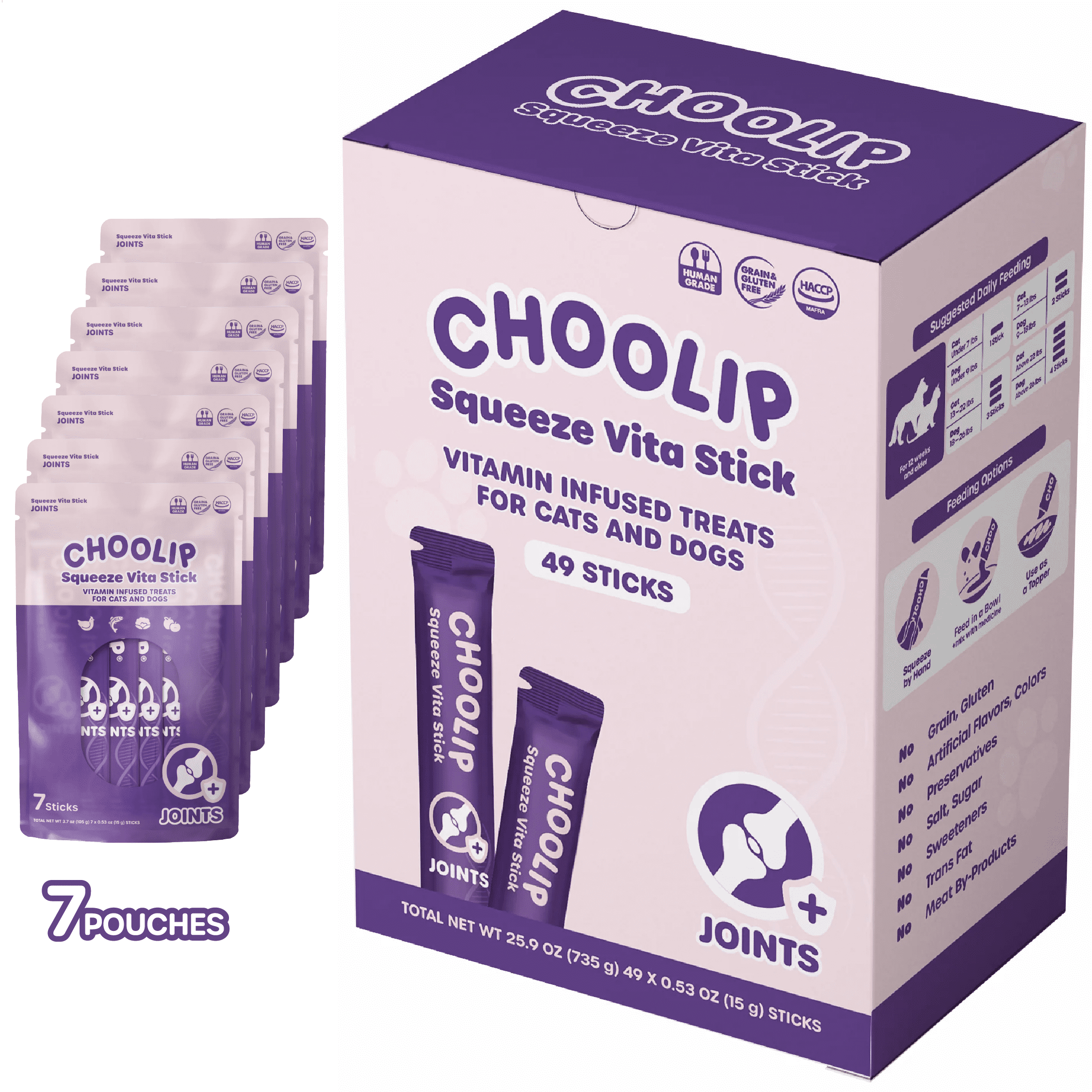 Choolip Squeeze Vita Stick for Joints. Lickable Cat Treats with Green