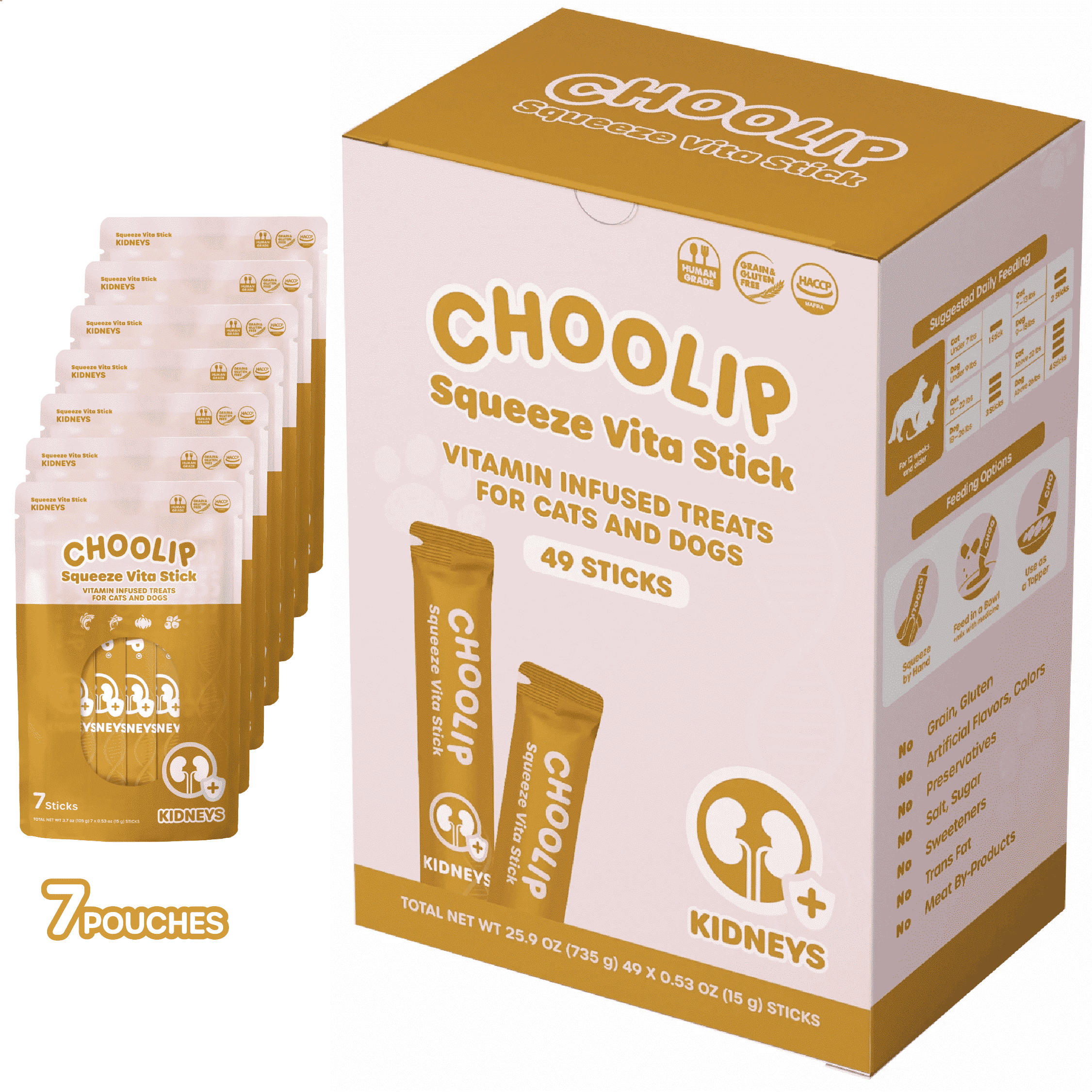 Choolip Vita Stick Kidney Support Lickable Treats for Cats & Dogs, 25.9 oz (7 Pouches, 49ct)