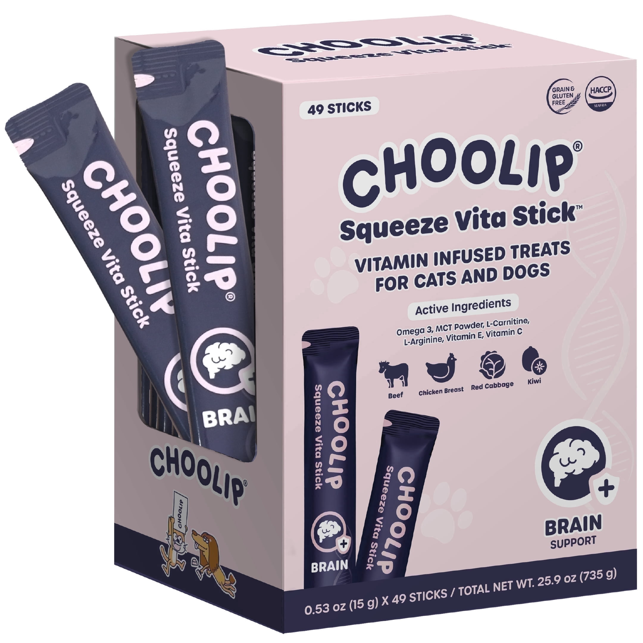 Choolip Vita Stick Brain Support Lickable Treats for Cats & Dogs, 25.9 oz (49ct)