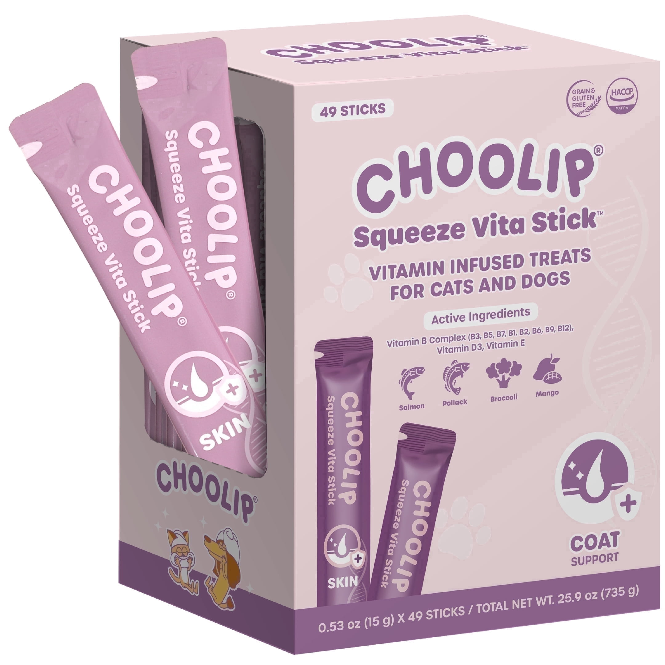 Choolip Vita Stick Skin and Coat Support Lickable Treats for Cats & Dogs, 25.9 oz (49ct)