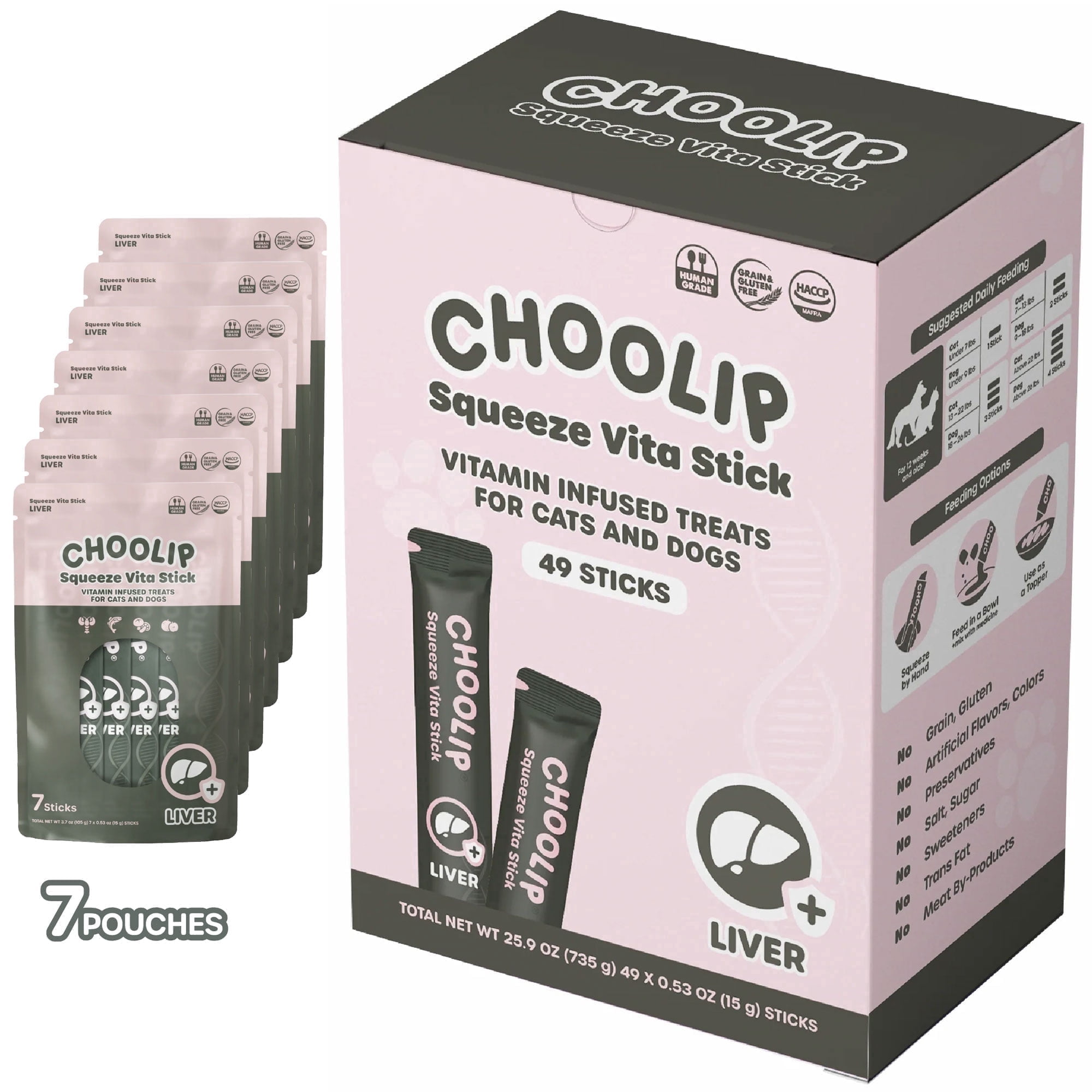 Choolip Vita Stick Liver Support Lickable Treats for Cats & Dogs, 25.9 oz (7 Pouches, 49ct)