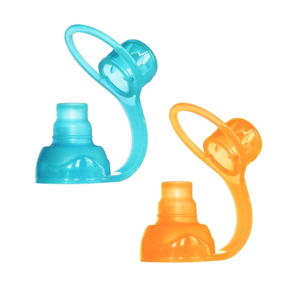 ChooMee SoftSip Silicone Baby Squeeze Refillable Weaning Feeding Food Pouch Toppers, Orange/Aqua