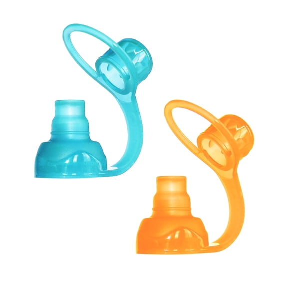ChooMee SoftSip Silicone Baby Squeeze Refillable Weaning Feeding Food Pouch Toppers, Orange/Aqua