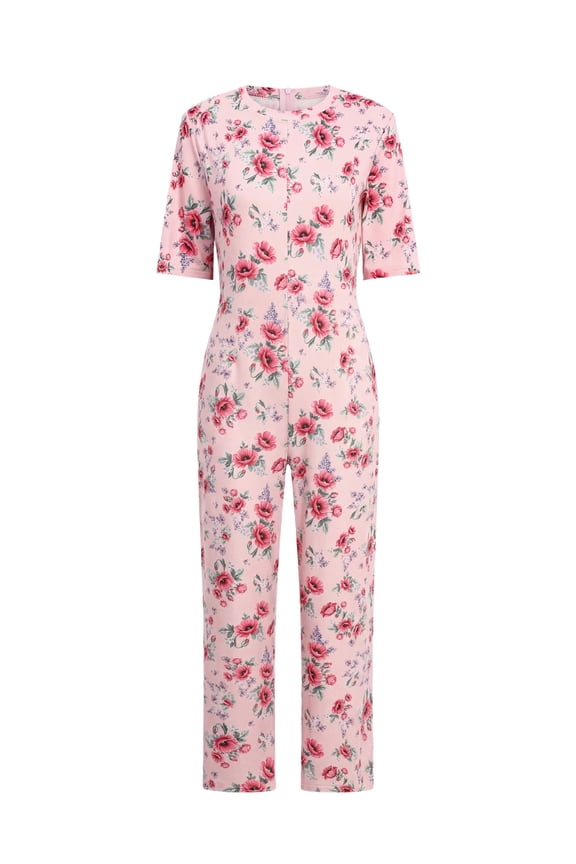 Alzheimer Patient Nursing Clothing Women Short Sleeve Anti-strip Jumpsuit with Back Zipper for Care Pink S