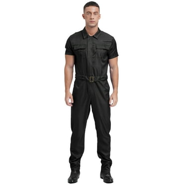 Choomomo Coveralls for Men Short Sleeve Front Zipper Work Overalls Jumpsuit with Pockets Mechanics Black S