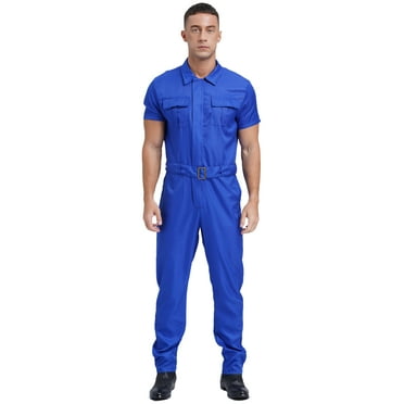 Choomomo Coveralls for Men Short Sleeve Front Zipper Work Overalls Jumpsuit with Pockets Mechanics Blue L