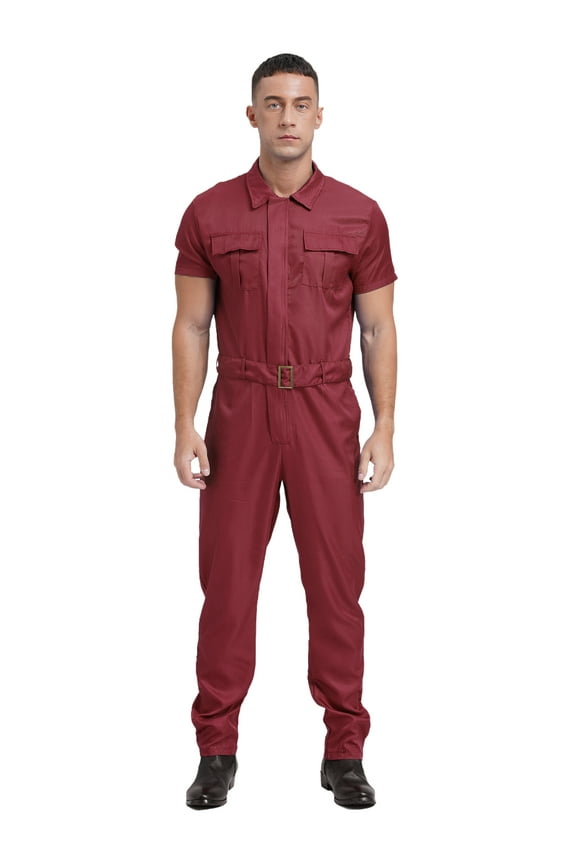 Coveralls for Men Short Sleeve Front Zipper Work Overalls Jumpsuit with Pockets Mechanics Burgundy M