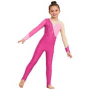 Choomomo Girls' Long Sleeve Unitard Full Length Jumpsuit One Piece Ballet Dance Bodysuits Gymnastics Leotards Rose Pink 6
