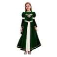 thumbnail image 1 of Choomomo Girls Medieval Princess Outfits Patchwork Round Neck Dress Ruffled Webbing Trim Long Dress Green 8, 1 of 5