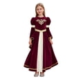 thumbnail image 1 of Choomomo Girls Medieval Princess Outfits Patchwork Round Neck Dress Ruffled Webbing Trim Long Dress Red 12, 1 of 5