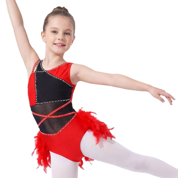 Choomomo Kids Girls Ballet Dance Tutu Dress Latin Dance Leotard Hip Hop Jazz Performance Outfits Bodysuit Red 12