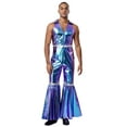 thumbnail image 1 of Choomomo Men's 70s Disco Rave Outfits Bodysuit Shiny Metallic Zentai Hippies Jumpsuits for Party Blue M, 1 of 5