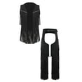 thumbnail image 1 of Choomomo Men's Faux Suede Cowboy Outfit Open Front Tassel Vest & Hollow-out Crotch Tiered Fringe Pants Black L, 1 of 7