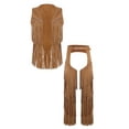 thumbnail image 1 of Choomomo Men's Faux Suede Cowboy Outfit Open Front Tassel Vest & Hollow-out Crotch Tiered Fringe Pants Brown XXL, 1 of 7