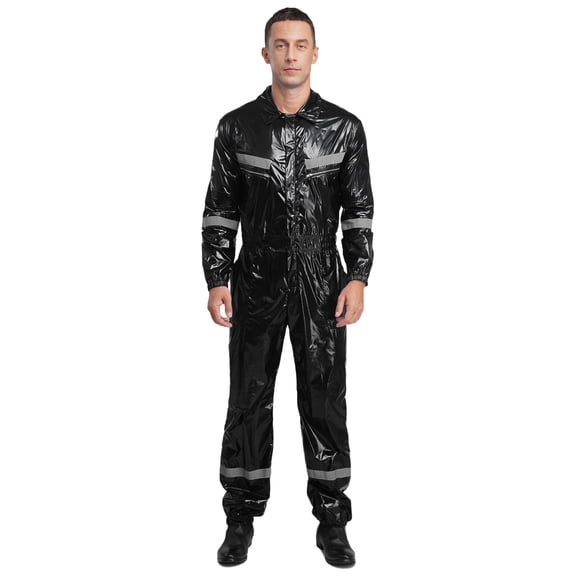 Choomomo Men's Front Zip Coveralls Waterproof Reflective Long Sleeve Spray Paint Workwear Jumpsuit Black 3XL